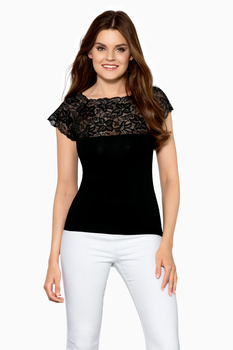 ELINA - blouse with lace detail in black