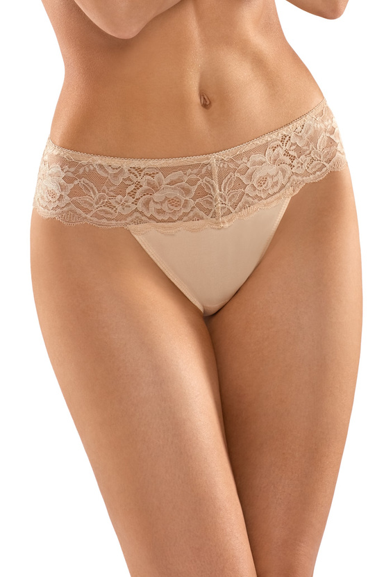 Bawełniane figi z ozdobną koronką w kolorze beżowym (135)