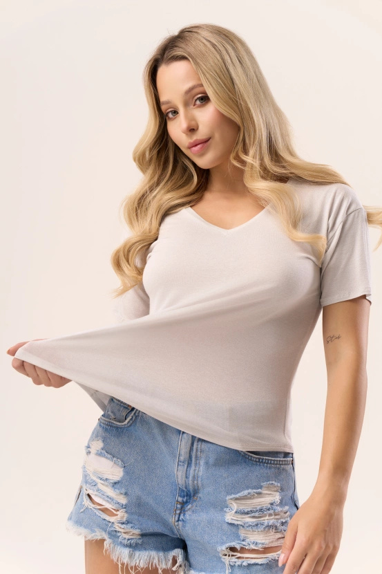 SERINA - lekka bluzka z wiskozy na krótki rękaw w kolorze popielatym