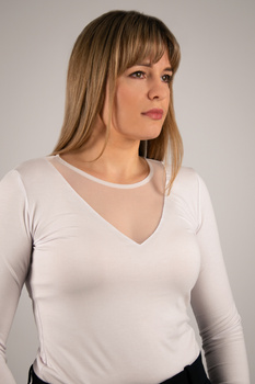 GINGER - bluzka z tiulowym detalem w kolorze białym