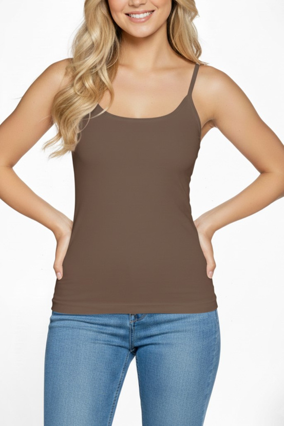 MACADI - viscose top with thin straps in cocoa color
