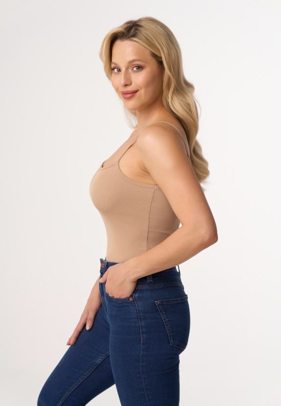 MAXINE - Top aus gerippter Baumwolle in Beige