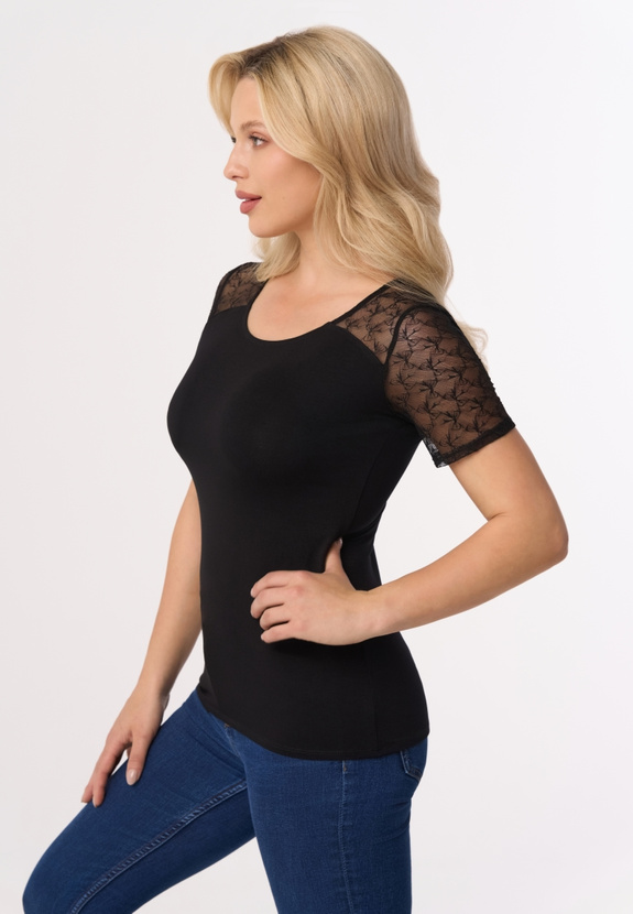 ODETTA - bluzka z koronkowym detalem w kolorze czarnym