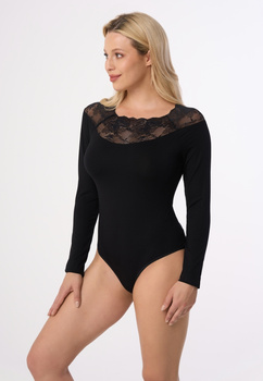 MADDALENA - wiskozowe body z koronkowym detalem w kolorze czarnym