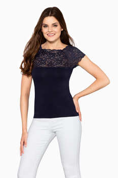 ELINA - Bluse mit Spitzendetail in navyblau