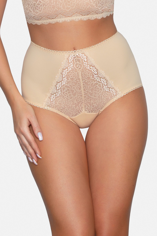 Wyszczuplające majtki z wysokim stanem oraz koronkową wstawką w kolorze beżowym (185)