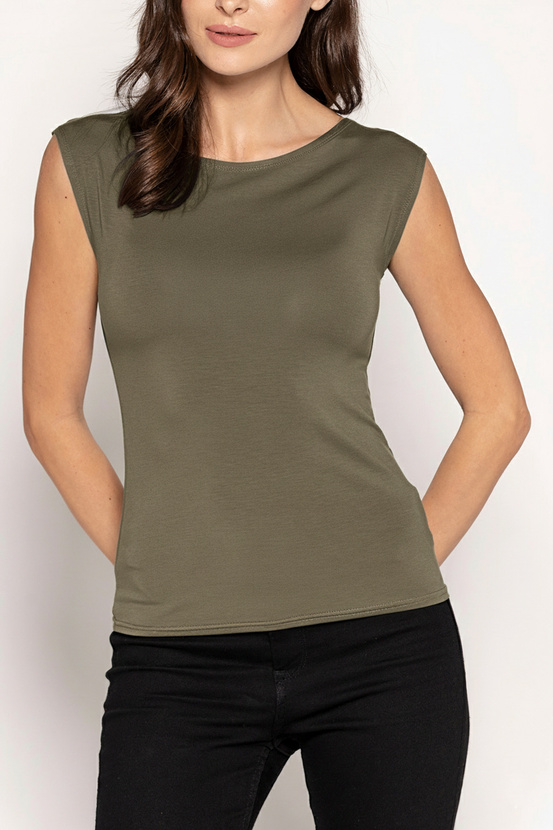 INDI - blouse with wide straps in mocca color