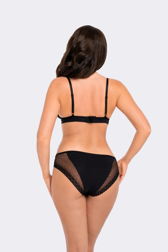 Czarne majtki o klasycznym kroju z koronkowym detalem (012)