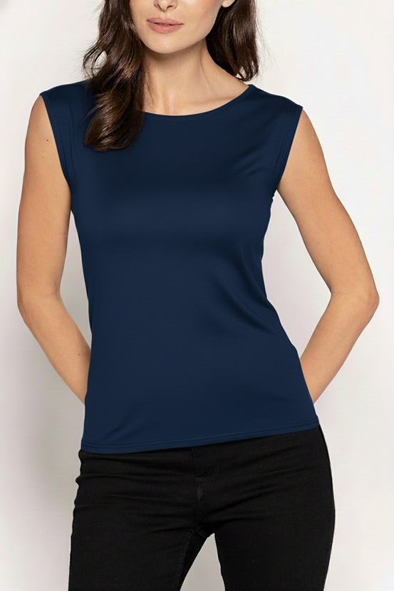 INDI - blouse with wide straps in navy blue color