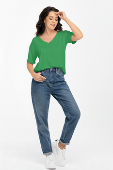 PATTY - loose T-shirt with a v-neck in green color