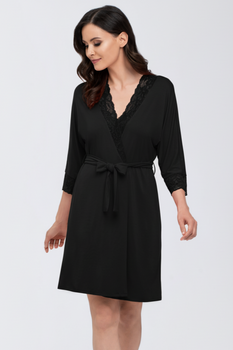 ARLENA - bathrobe with lace detail in black