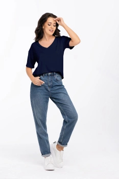 PATTY - loose T-shirt with a heart neckline in navy blue color