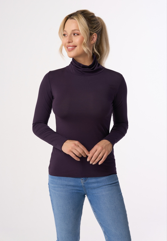BEVERLY - long sleeve turtleneck blouse in plum color