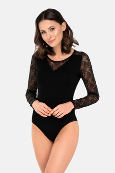 TILDA - koronkowe body na długi rękaw w kolorze czarnym