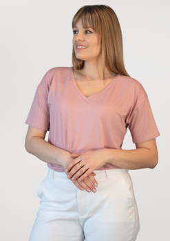 PATTY - Locker sitzendes T-Shirt mit herzförmigem Ausschnitt in Rosa