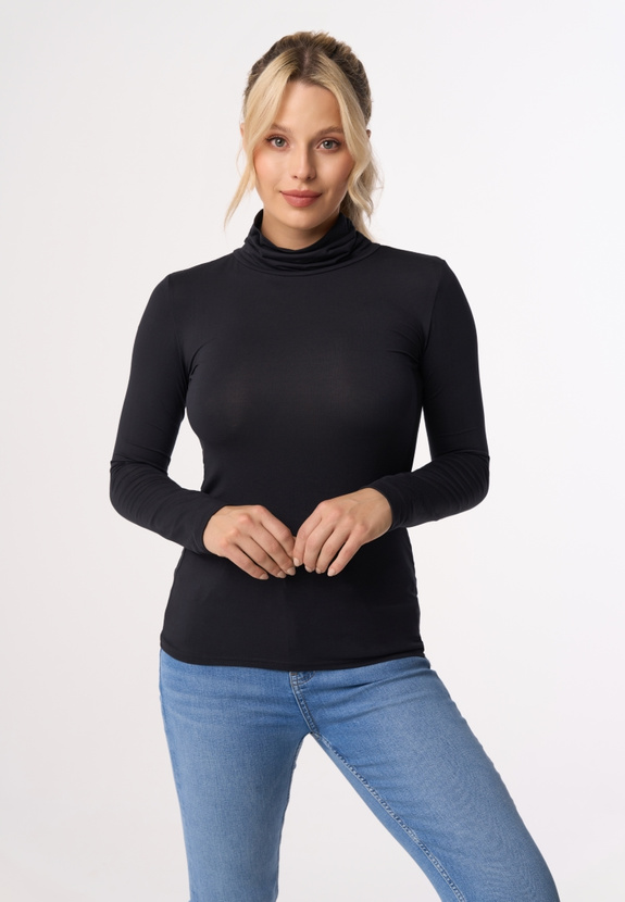 BEVERLY - Langärmelige Rollkragenbluse in Schwarz